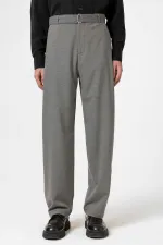 Antioch Gri Yüksek Bel Kemerli Erkek Pantolon