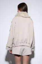 Antioch Bej Suni Kürklü Kısa Kadın Trençkot