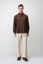 Antioch Coffee Linen Blend Relaxed Fit Men's Shirt