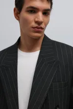 Antioch Black Striped Double-Breasted Men's Blazer Jacket