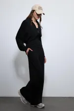 Antioch Siyah Geniş Paça Çizgili Eşofman Takım