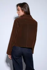 Veste Antioch Coffee en daim pour femme avec poches latérales