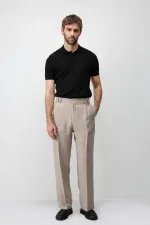 Pantalon homme Antioch Beige Lyocell coupe décontractée plissé