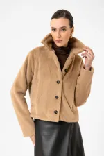Manteau court en fausse fourrure Antioch Camel pour femme