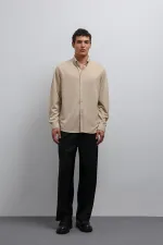 Antioch Bej Düğmeli Yaka Relax Fit Erkek Gömlek