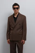 Veste blazer homme Antioch Coffee Relax Fit à double boutonnage