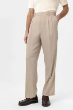 Antioch Beige Linen Blend Men's Baggy Pants