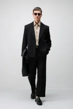 Veste blazer Antioch noire à double boutonnage et coupe décontractée pour homme