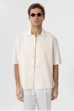 Chemise à manches courtes pour homme Antioch en coton jacquard texturé écru