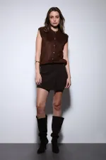 Antioch Kahve Dokulu Kadın Triko Yelek