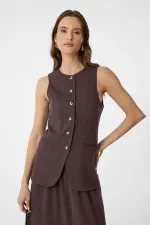 Antioch Coffee Linen Blend Women's Long Vest