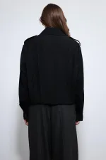 Antioch Black Pleated Detail Stand Collar Coat