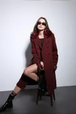 Antioch Burgundy Faux Fur Collar Women's Trench Coat