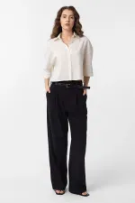 Antioch Siyah Yüksek Bel Pilili Kadın Pantolon