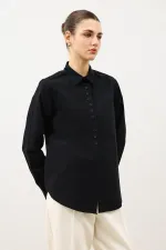 Antioch Black Button Detail Poplin Shirt
