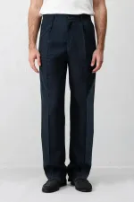 Antioch Lacivert Keten Karışımlı Erkek Baggy Pantolon