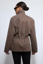 Antioch Kahve Ayarlanabilir Bele Sahip Kısa Trençkot