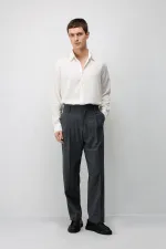 Antioch Gri Relaxed Fit Pileli Erkek Pantolon Antioch Gri Relaxed Fit Pileli Erkek Pantolon