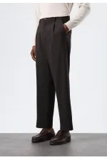 Antioch Açık Kahve Relax Fit Çizgili Erkek Pantolon