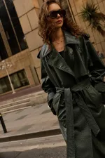 Antioch Haki Dokulu Suni Deri Trençkot