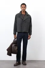 Antioch Antrasit Kruvaze Kapama Kısa Erkek Kaban