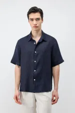 Chemise homme Antioch bleu marine 100 % lin coupe décontractée