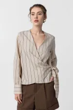 Chemise kimono drapée beige Antioch pour femme