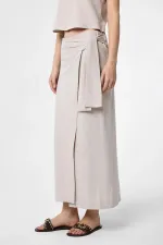 Antioch Beige Linen Blend Belted Women's Skirt