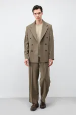 Antioch Haki Relax Fit Kruvaze Erkek Blazer Ceket