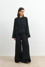 Antioch Siyah Özel Dik Yaka Kadın Gömlek