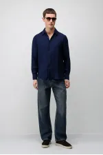 Antioch Navy Blue Crinkled Relax Fit Men's Shirt