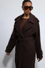 Antioch Kahve Oversize Kemerli Kaban