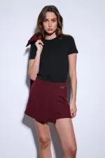 Antioch Burgundy Pleated Short Skirt with Chain Detail