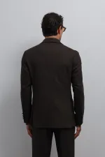 Antioch Kahve Astarsız Kruvaze Erkek Blazer Ceket