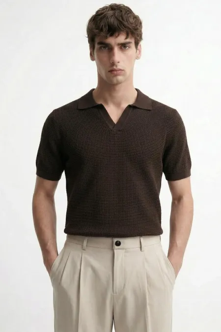 Antioch Kahve Dokulu Polo Yaka Erkek T-Shirt