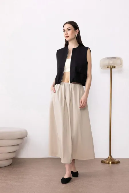 Jupe midi plissée beige Antioch pour femme