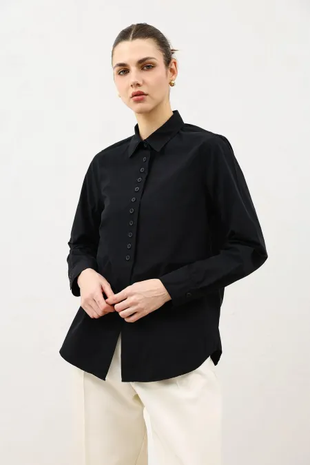 Antioch Black Button Detail Poplin Shirt