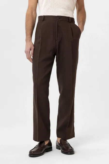 Pantalon homme Antioch Coffee taille haute en lin mélangé