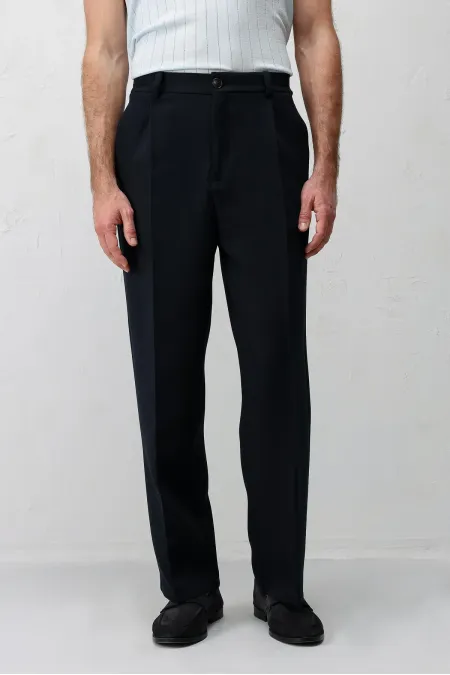 Antioch Lacivert Pileli Relaxed Fit Erkek Pantolon