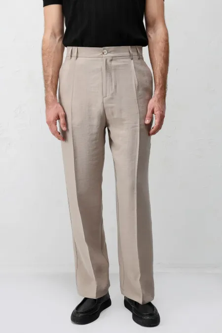 Pantalon homme Antioch Beige Lyocell coupe décontractée plissé