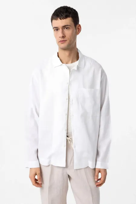 Chemise homme Antioch en lin mélangé blanc, coupe décontractée