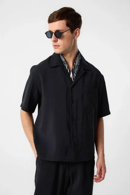 Antioch Black Apache Collar Modal Fabric Men's Shirt