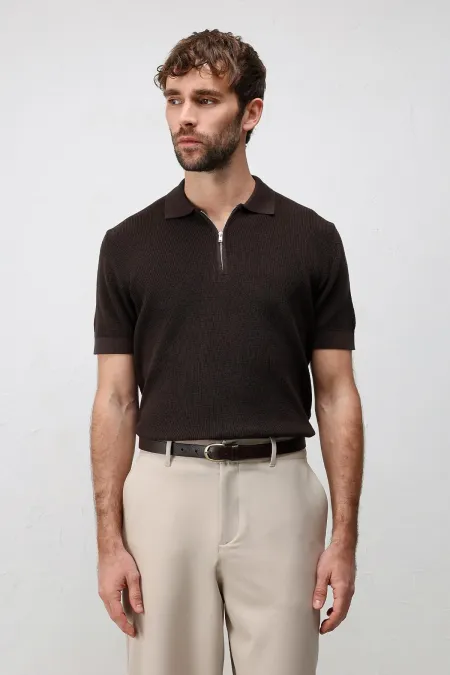 T-shirt en maille zippé Antioch Coffee Comfort Slim pour homme