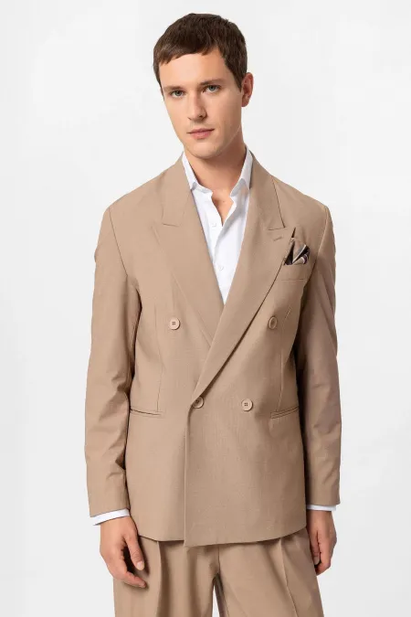 Antioch Açık Kahve Tek Düğme Kruvaze Erkek Blazer Ceket