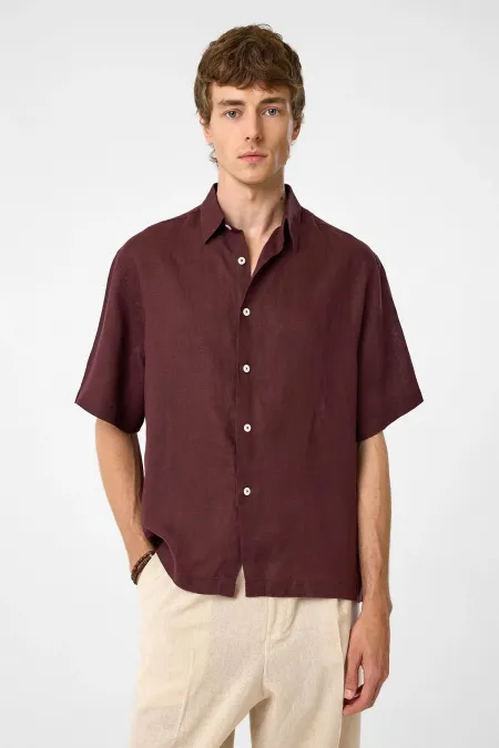 Antioch Burgundy 100% Linen Relaxed Men's Shirt