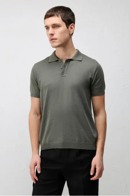 T-shirt en maille pour homme Antioch Khaki Comfort Slim à col polo