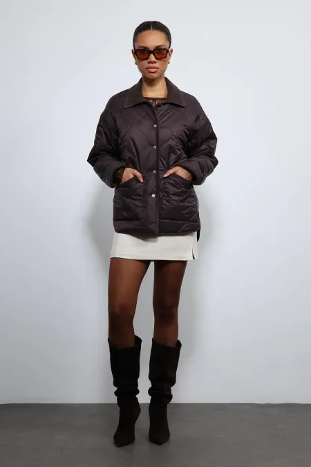 Antioch Kahve Kontrast Yaka Desenli Mont