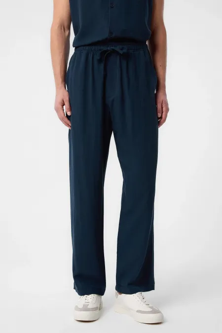 Antioch Navy Blue Linen Blend Jogger Men's Pants