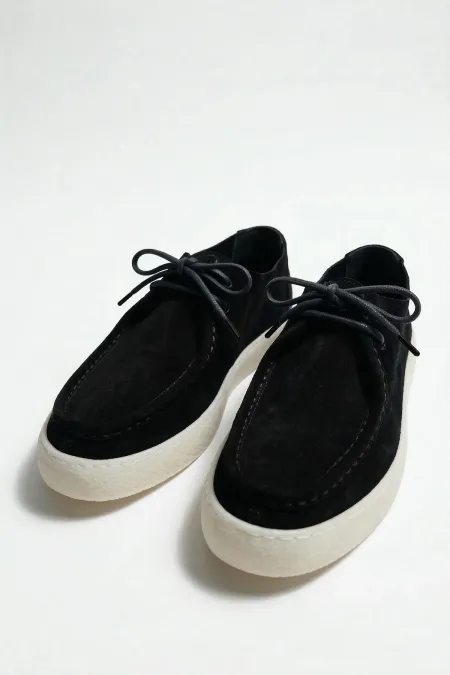 Antioch Siyah Yumuşak Dikişli Burun Deri Ayakkabı