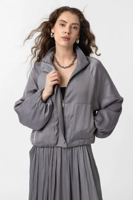 Veste bomber Antioch grise à col montant et coupe slim pour femme